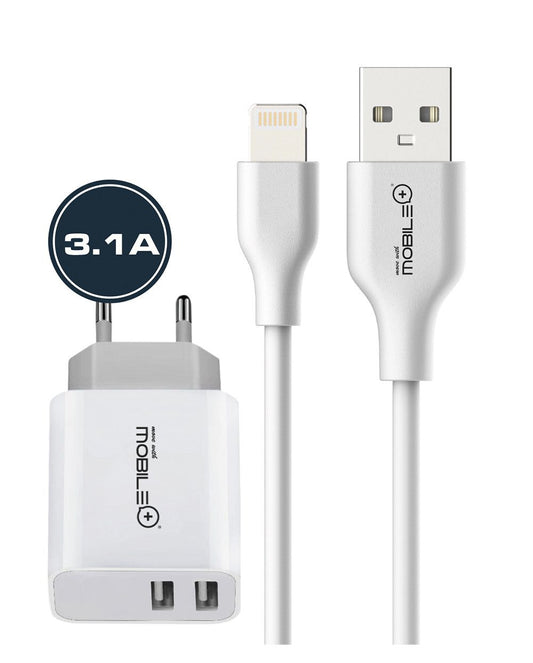 CARGADOR DE PARED CON DOBLE SALIDA USB Y CABLE LIGHTNING PARA IPHONE/IPAD