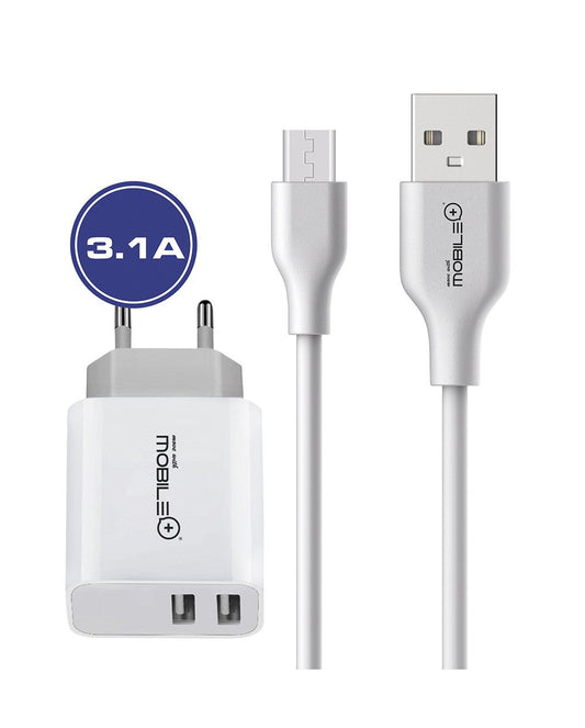 CARGADOR DE PARED DOBLE SALIDA USB Y CABLE USB A MICRO USB