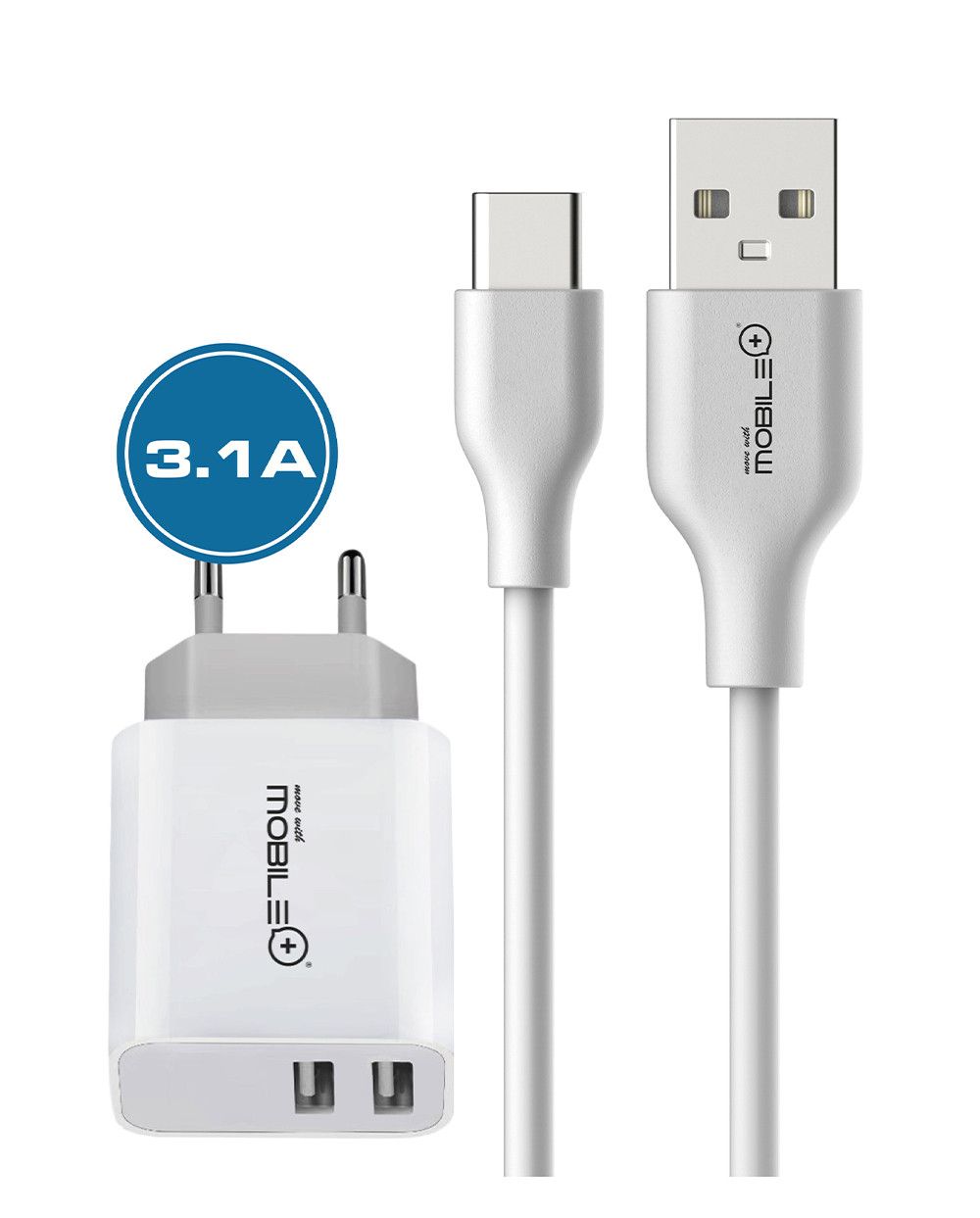 CARGADOR DE PARED DOBLE SALIDA USB Y CABLE TIPO-C A USB